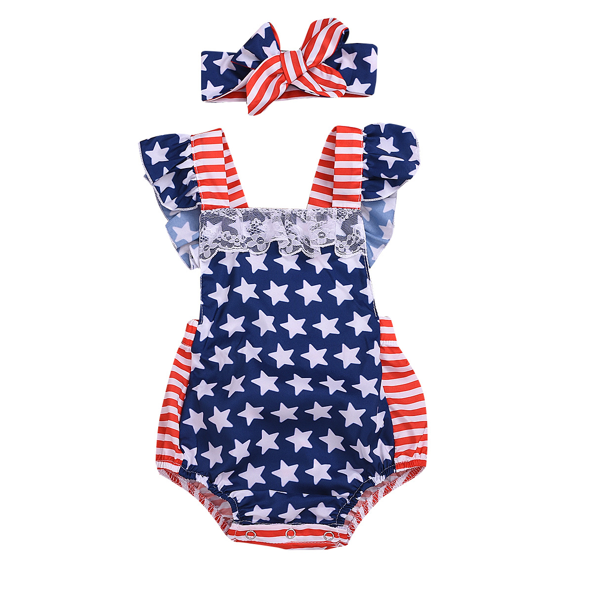Baby Girl Lace Rompers American Flag Independence National Day 4th July Star Stripe Triangle Jumpsuit With Headband, Blue
Baby Girl Lace Rompers American Flag Independence National Day 4th July Star Stripe Triangle Jumpsuit With Headband, Blue