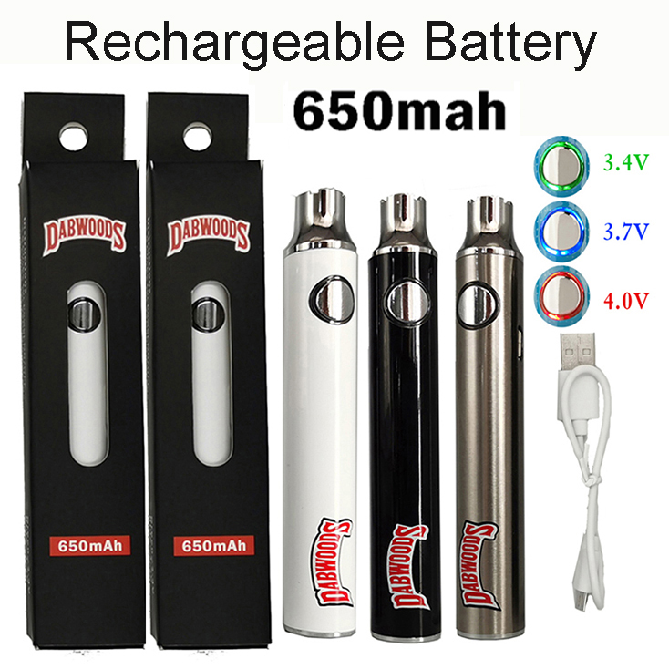 650mAh Adjustable Battery Dabwoods Vape Pen E Cigarettes Preheat Vaporizer 510 Thread Battery Variable Voltage cartridges USB Cable Packaging
650mAh Adjustable Battery Dabwoods Vape Pen E Cigarettes Preheat Vaporizer 510 Thread Battery Variable Voltage cartridges USB Cable Packaging