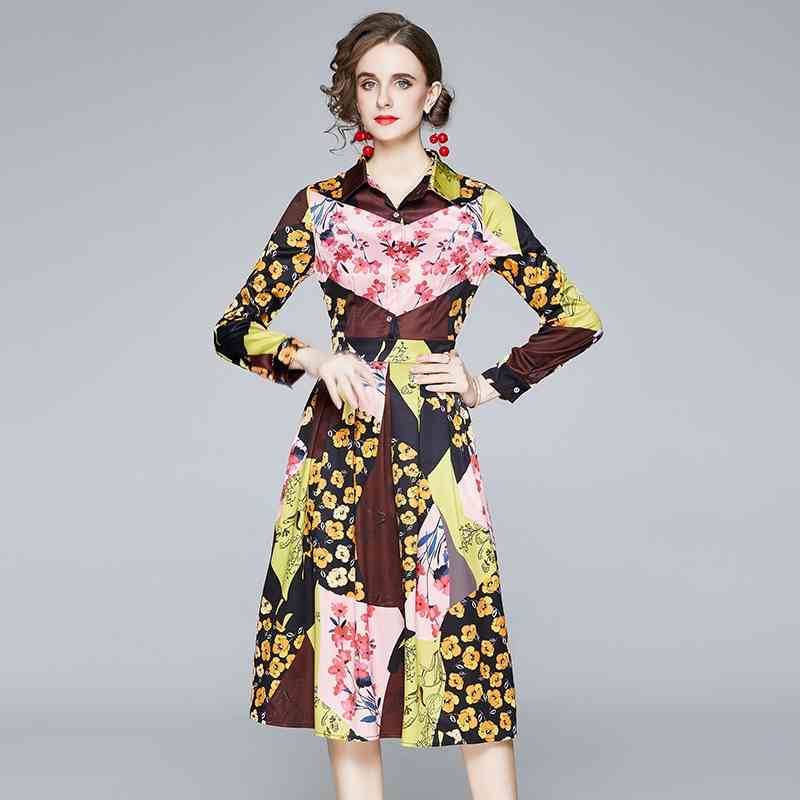 Banulin Runway Designer Autumn Female Multicolor Floral Print Shirt Dress Women Long Sleeve Vintage Pleated Midi Dresses 210603, The picture color
Banulin Runway Designer Autumn Female Multicolor Floral Print Shirt Dress Women Long Sleeve Vintage Pleated Midi Dresses 210603, The picture color