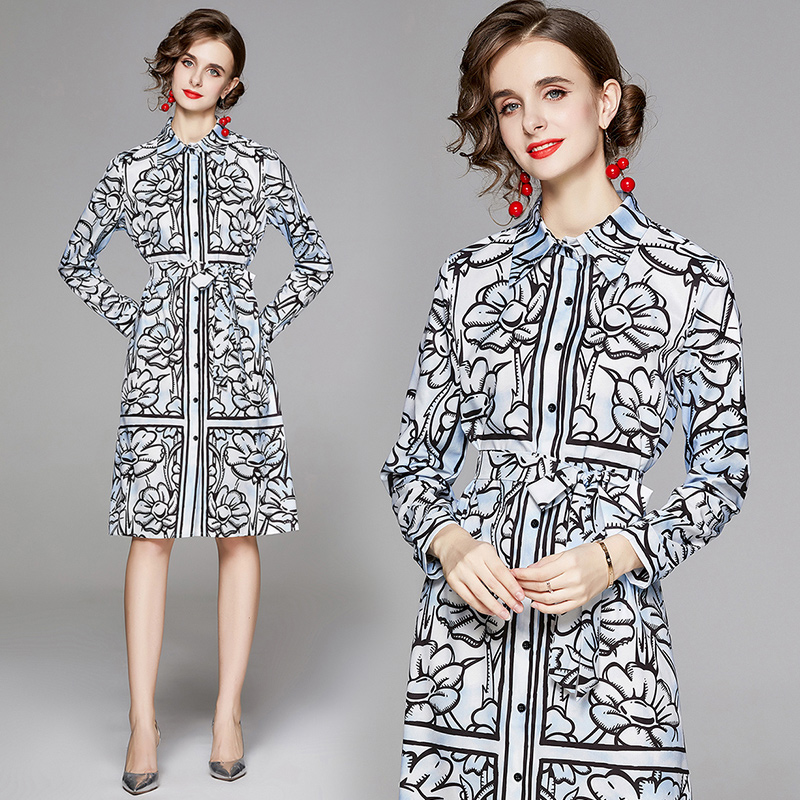 Top New Designers Runway Ladies Fashion Elegant Floral Printed Sash Midi Button Shirt Dresses Sexy Women Long Sleeve Casual Office Dress, Black;gray
Top New Designers Runway Ladies Fashion Elegant Floral Printed Sash Midi Button Shirt Dresses Sexy Women Long Sleeve Casual Office Dress, Black;gray