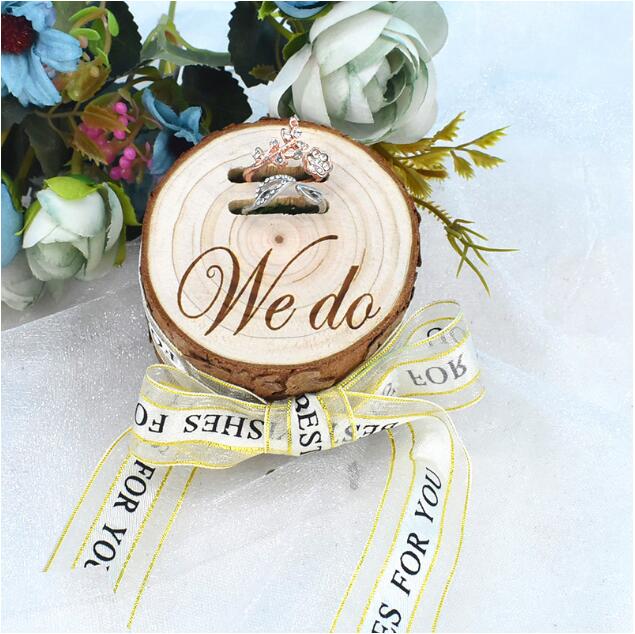 Rings Pillows Retro rural log wood ring box proposal engagement wedding decorations