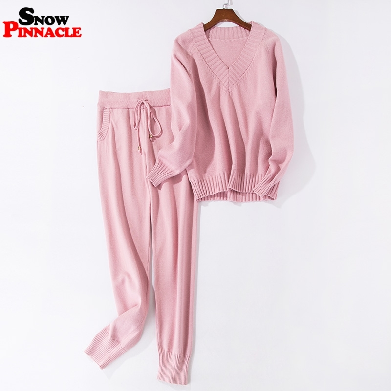 Women sweater suit and setsCasual Knitted Sweaters Pants 2PCS Track Suits Woman Casual Trousers+Jumper Tops Clothing Set 210524
