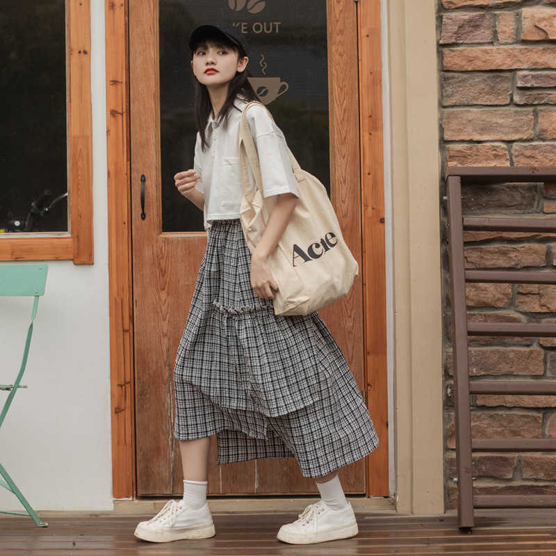 Preppy Style Irregular Plaid Skirts for Women Japanese Kawaii High Waist All-match Silm Jupe Fashion Patchwork Thin Bottoms 210525