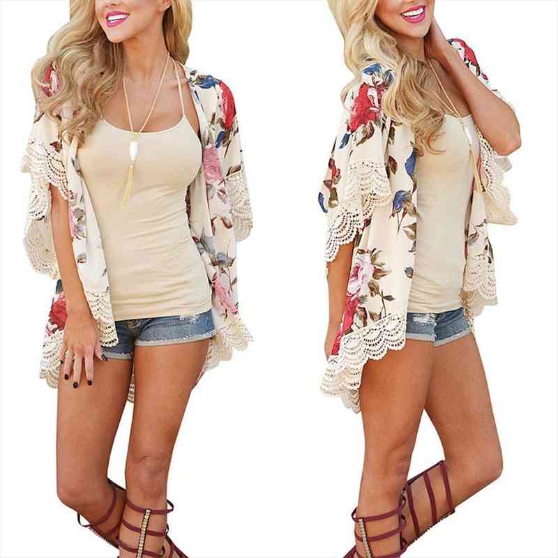 summer women floral loose shawl kimono cardigan boho chiffon lace patchwork short sleeve loose blouse, White
summer women floral loose shawl kimono cardigan boho chiffon lace patchwork short sleeve loose blouse, White