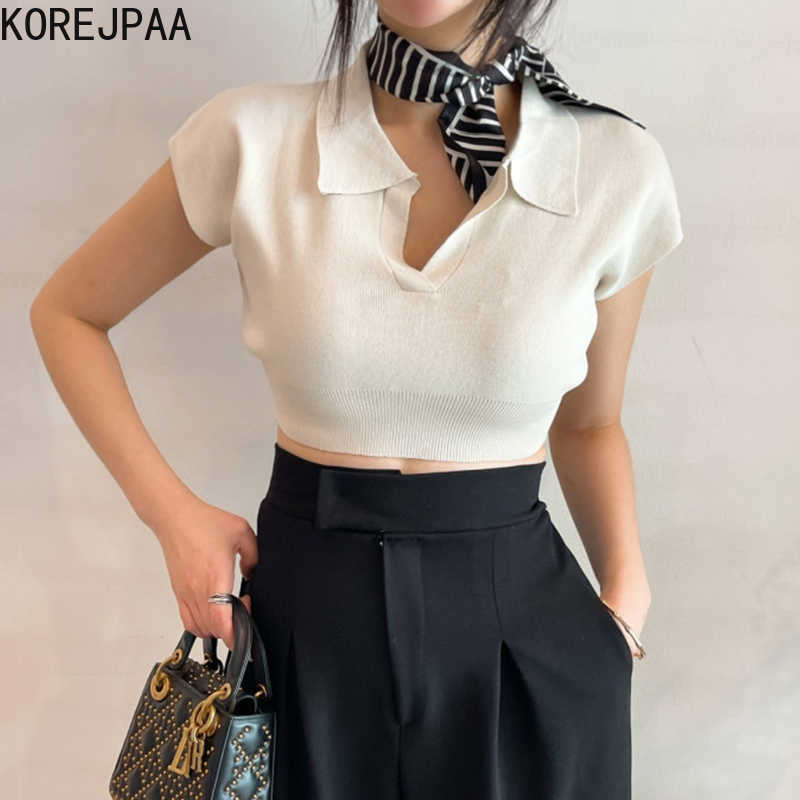 Korejpaa Women T-Shirts Summer Korean Chic Girls Simple Lapel Slimming Casual All-Match Short Leaking Belly Button Knit Top 210526, Black
Korejpaa Women T-Shirts Summer Korean Chic Girls Simple Lapel Slimming Casual All-Match Short Leaking Belly Button Knit Top 210526, Black