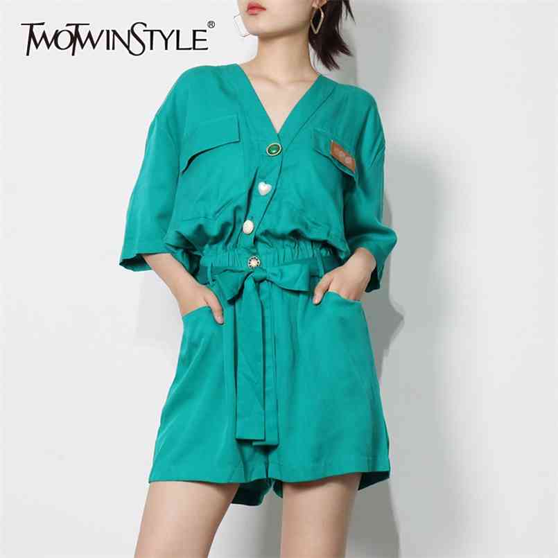 Casual Patchwork Jumpsuit For Women V Neck Half Sleeve High Waist Loose Playsuit Female Fashion Clothing 210521, Green
Casual Patchwork Jumpsuit For Women V Neck Half Sleeve High Waist Loose Playsuit Female Fashion Clothing 210521, Green