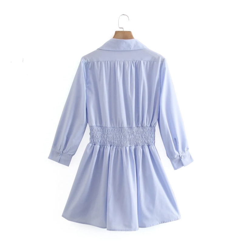 Summer Women Elastic Waist Blue Mini Dress Female Nine Quarter Sleeve Clothes Casual Lady Loose Vestido D7660 210430