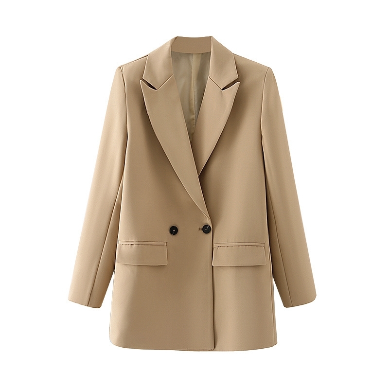 Streetwear Women Solid Khak Blazers Fashion Ladies Slim Long Coats Elegant Female Chic Notched Collar Pocket Jacket 210430