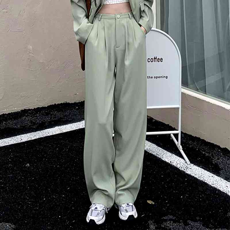 Spring Two-piece Women Suit Mint Blazer Wide Leg Pants Set Blazers Jackets Trouser office woman suits 210510