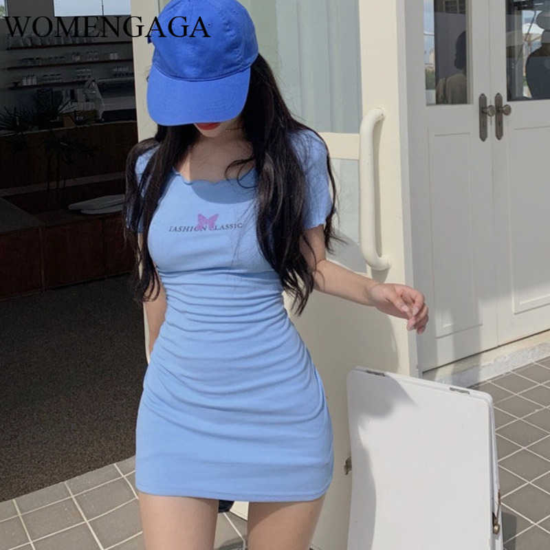 WOMENGAGA Summer Simple Casual Mini Dress Small Woman Slim Korean t shirt es Sexy Women korean 4A5D 210603