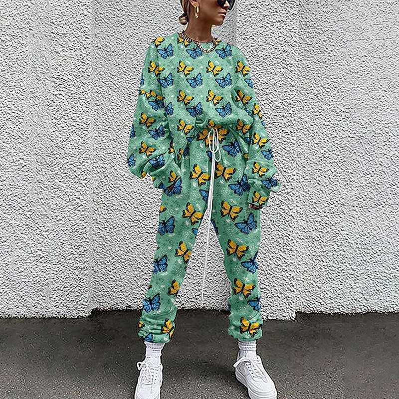 Autumn Sets For Women Fashion Pullover Top + Long Pants Sports Suit Casual Female Streetwear Sweatshirt Outfit 210709