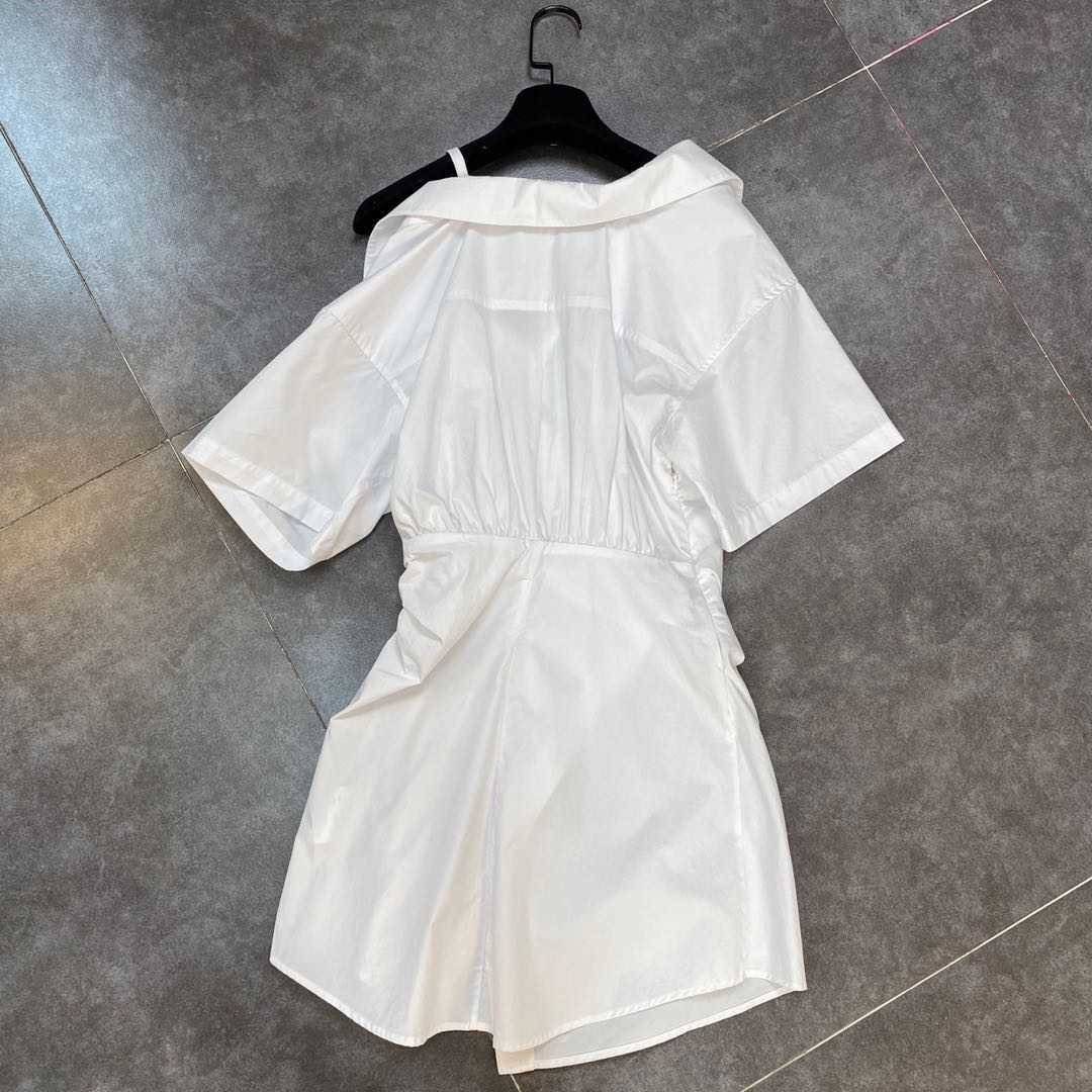 DEAT Spring Summer Fashion Casua Lapel Off Shoulder Short Sleeve Loose Diamond Letter Shirt Dress Women SJ974 210709