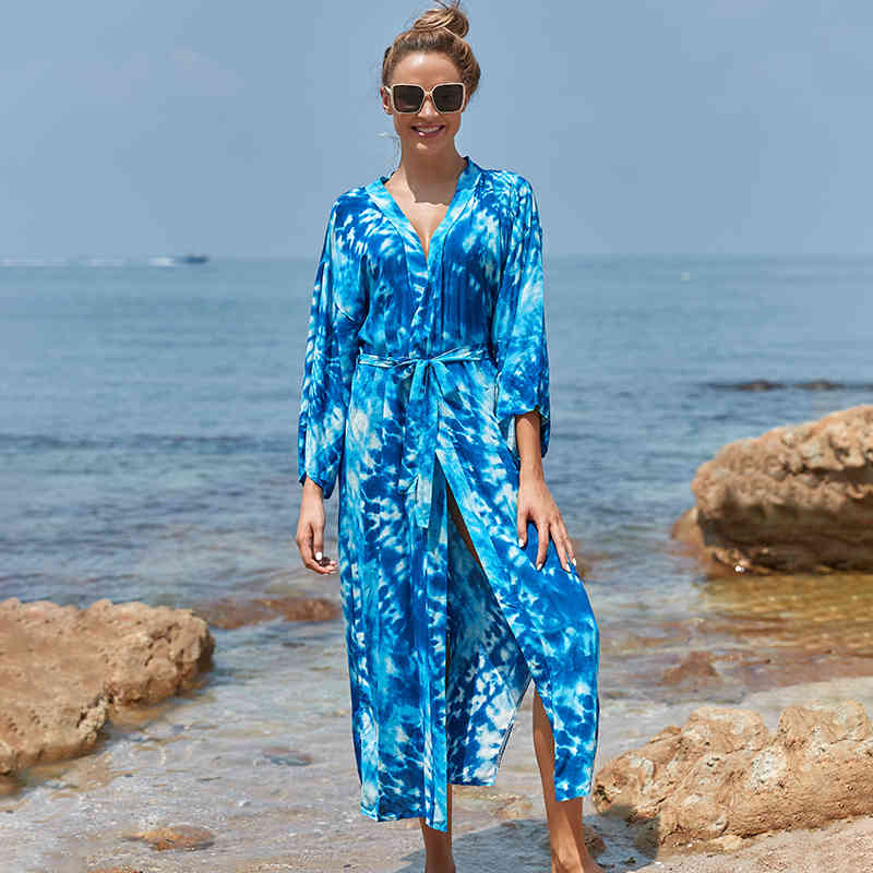 Print Cotton Beach Dress Sarongs Cover-up Swimwear Pareo Tunic Bathing suit Saida de Praia Bikini cover up Q1169 210420