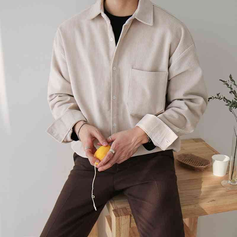 IEFB /men's wear Spring loose corduroy shirt Korean style trend casual handsome oversize tops vintage clothes 9Y892 210721