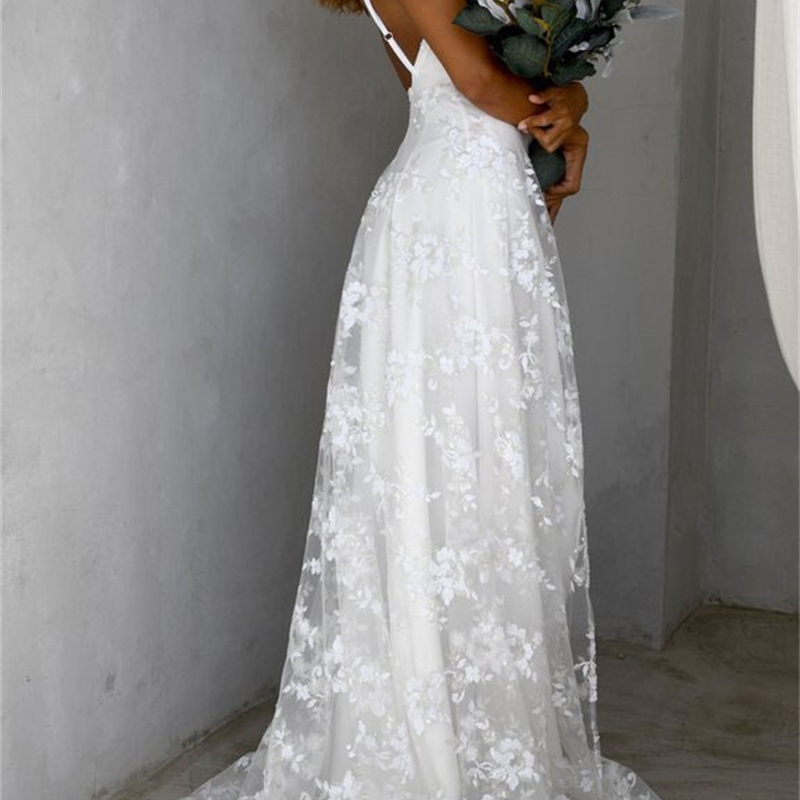 Women Dress V-neck Sleeveless Sling es Split Lace es Plus Size White Bohemian Summer Clothes 210513