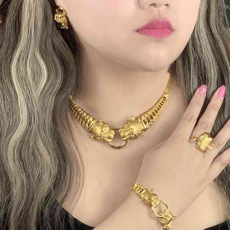 ANIID Dubai Gold Jewelry Sets For Women Big Animal Indian Jewelery African Designer Necklace Ring Earring Wedding Accessories, S-89
ANIID Dubai Gold Jewelry Sets For Women Big Animal Indian Jewelery African Designer Necklace Ring Earring Wedding Accessories, S-89