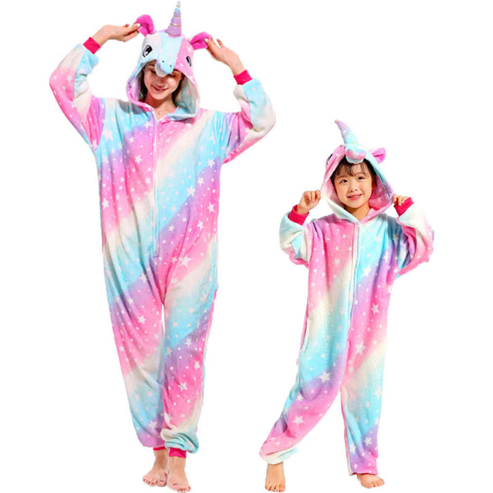 Kids Panda Pajamas Animal Sleepwear Winter Cartoon Stitch Onesies Children's Boys Girls Unicorn Flannel 211130
