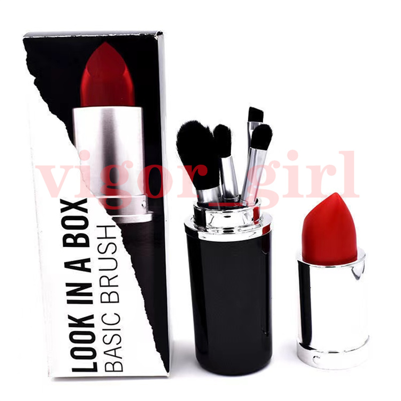 M Look in a Box Professional makeup brushes 4Pcs Set With Lipstick Kit Eyeshadow Blush Powder Brush top quality Christamas Gift