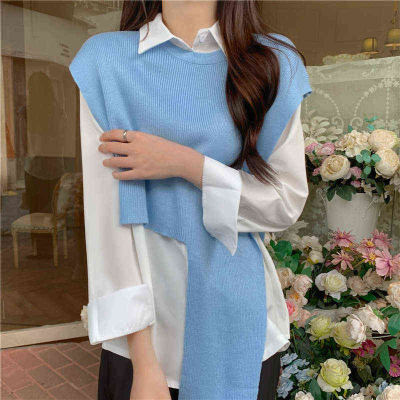 Getspring Women Sweater Vest Asymmetry Sleeveless Knitting Tops Irregular Black White Short Korean Vest Autumn Women's Clothing 211106