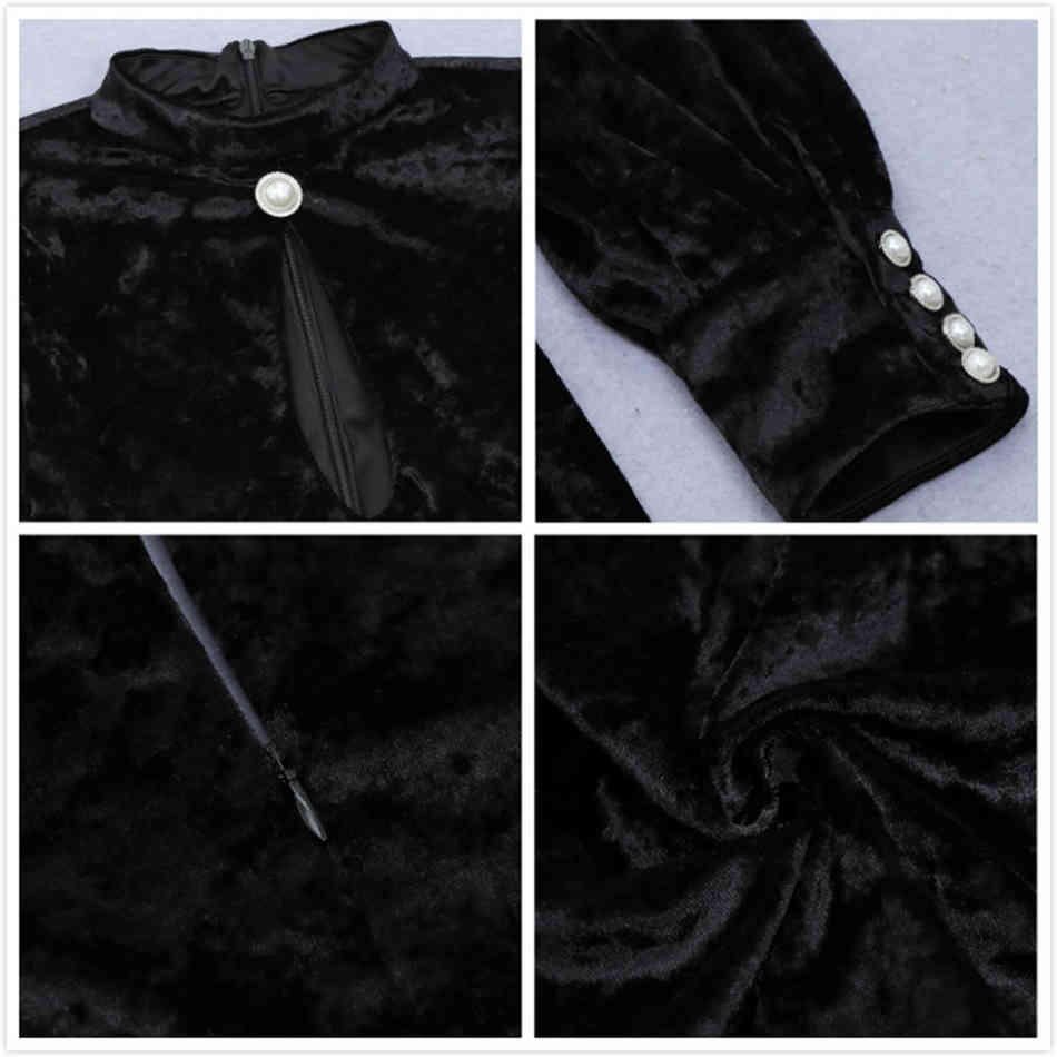 Free Sexy Black Velvet Dress Women's O-neck Long Sleeve Bodycon Hollow Mini Celebrity Club Party Vestido 210524