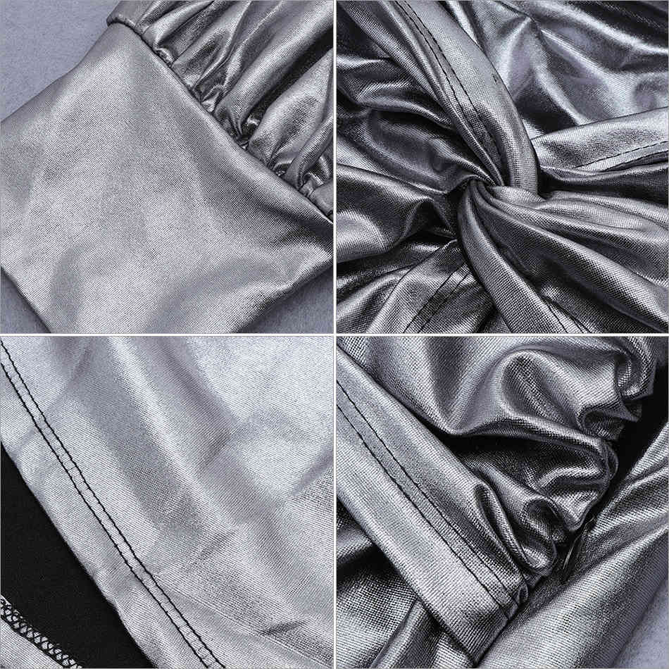 Winter Women One Shoulder Mini Dress Sexy Long Puff Sleeve Silver Club Celebrity Evening Runway Party Dresses 210423