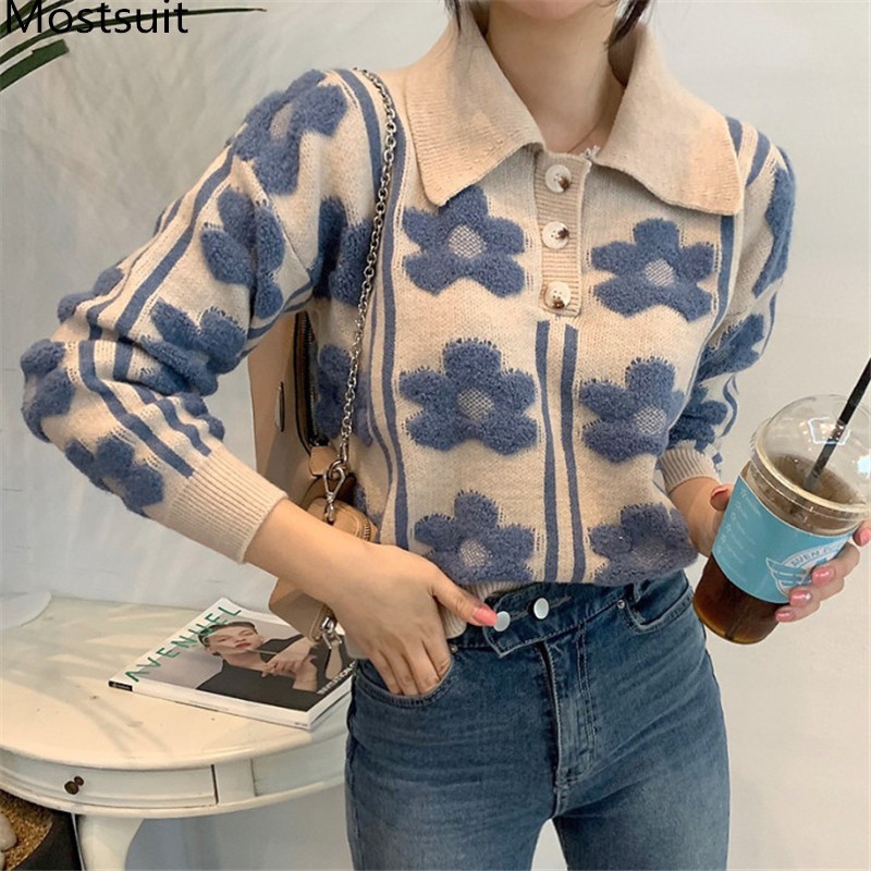 Stereoscopic Flower Knitted Sweater Pullover Women Spring Turn-down Collar Buttons Korean Elegant Ladies Fashion Jumper Top 210518, Blue
Stereoscopic Flower Knitted Sweater Pullover Women Spring Turn-down Collar Buttons Korean Elegant Ladies Fashion Jumper Top 210518, Blue