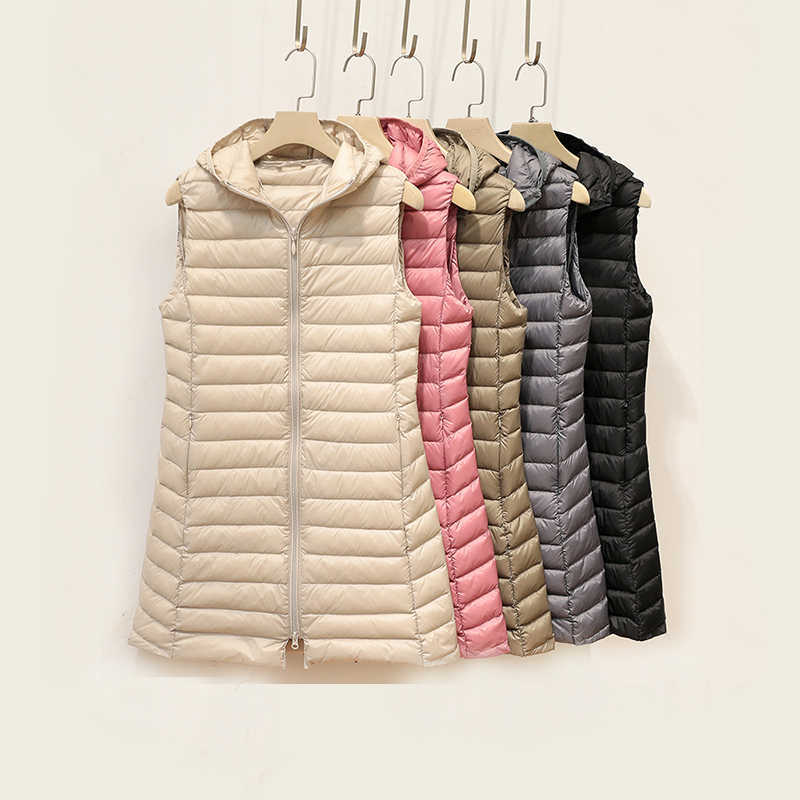 Women Duck Down Vest Jacket Autumn Winter Ultra Light Plus Size Down Puffer Coat Feamle Hooded Casual Sleeveless Waistcoat 210819