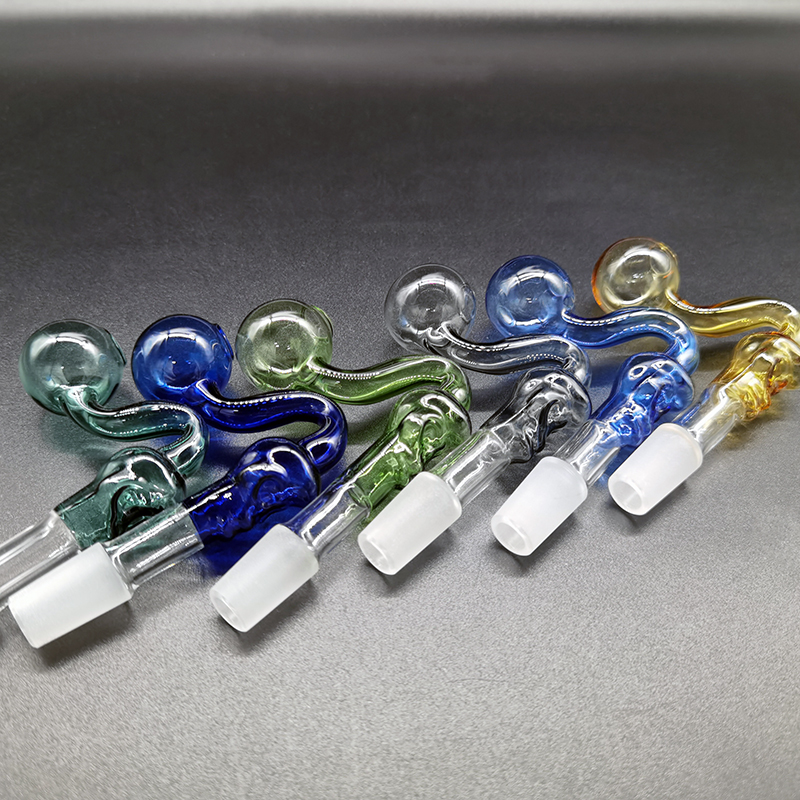 Skull Design Glass Pipe Oil Burner Transparent Colorful Thickness Curved Pyrex 14mm Male