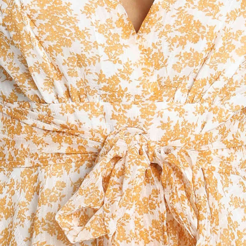 Summer Floral Print Beach Dress Deep V Neck Mini Bud Dresses Lady Bandage Transparent Long Sleeve Holiday Dress Sundress 210414