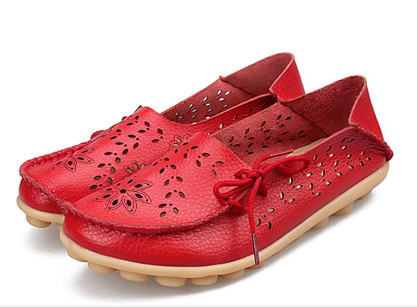 Spring new style cowhide hollow shoes large size 35-44 casual shoes mother flat shoes for pregnant women, White