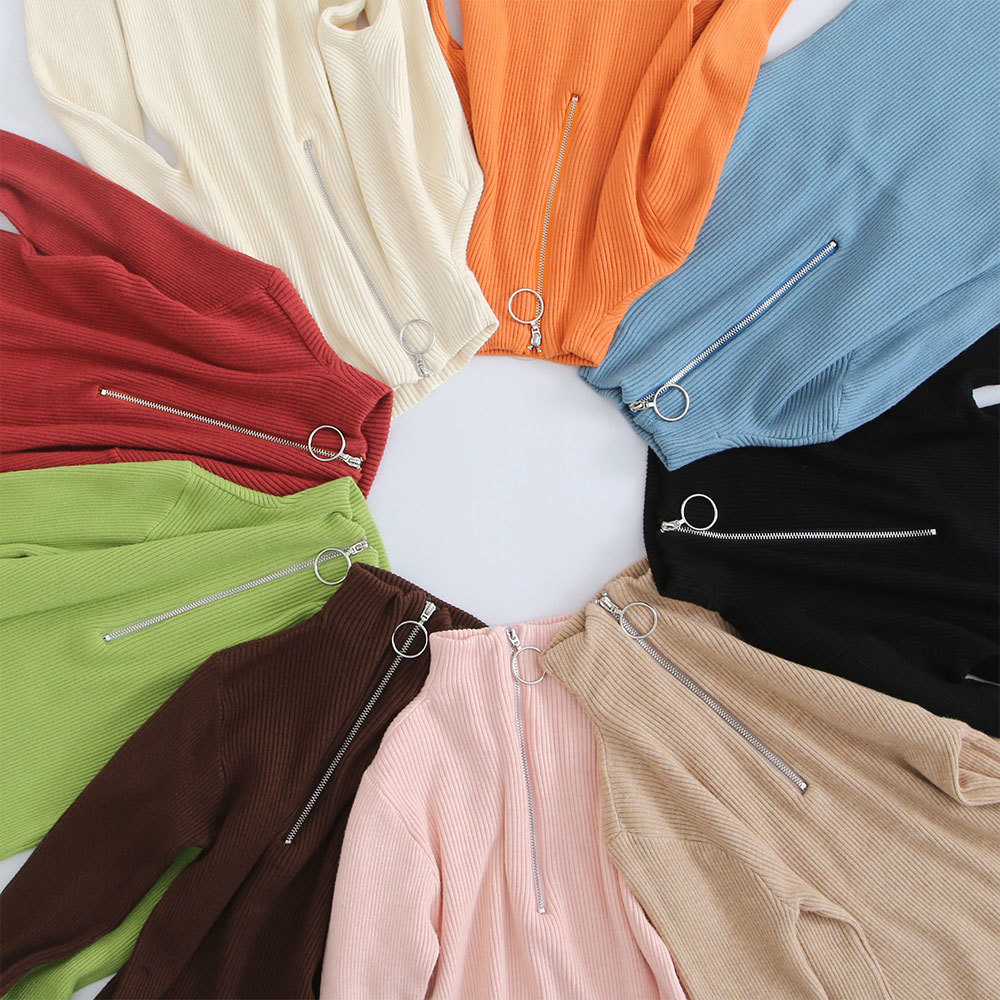 Autumn Winter Sweaters Women Sexy Slim Solid Color Korean Zipper Knit Pullovers Bottom Ladies Pullover Tops 210428