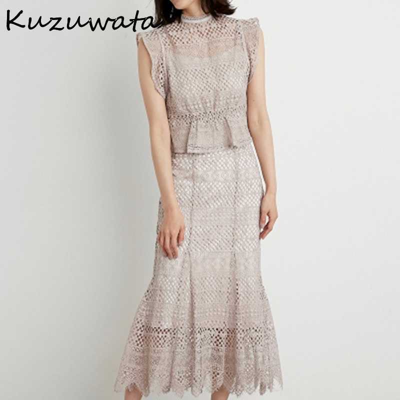 Kuzuwata Elegant Lace Hook Flower 2 Pcs Women Set O Neck Sleeveless Ruffles Shirt + High Waist Hip Slim Skirt Summer Suit 210708, White only top
Kuzuwata Elegant Lace Hook Flower 2 Pcs Women Set O Neck Sleeveless Ruffles Shirt + High Waist Hip Slim Skirt Summer Suit 210708, White only top