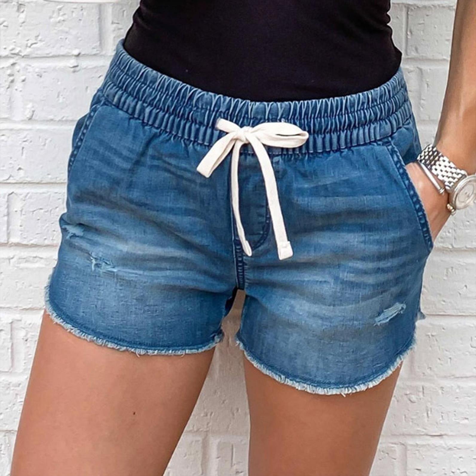 ripped frayed hole denim shorts women jeans summer high waist solid color casual short pants, Blue
ripped frayed hole denim shorts women jeans summer high waist solid color casual short pants, Blue