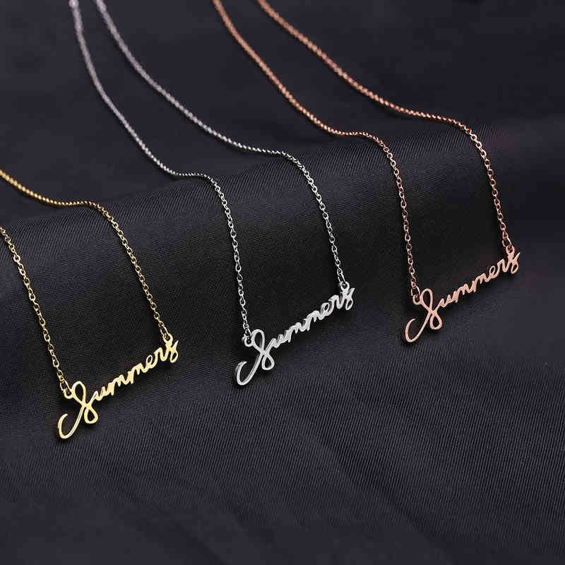 Name Necklace, Nameplate Necklaces Custom Stainless Steel, Old English Style Personalized Jewelry Gift