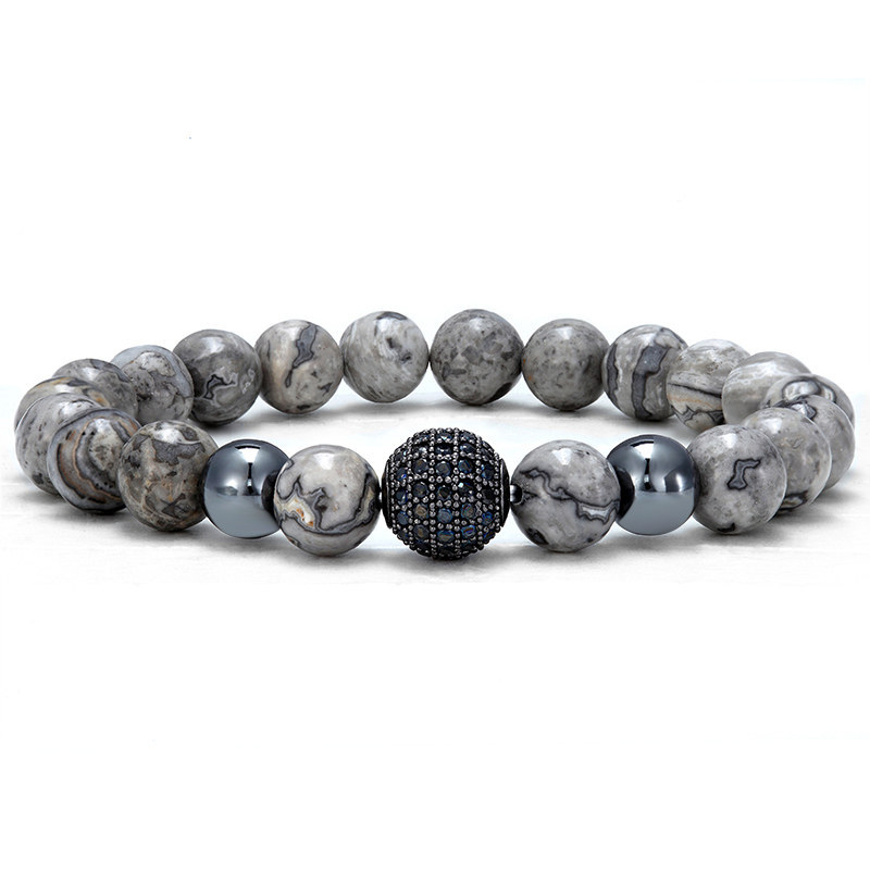 Natural Agate Stone Strands Copper Ball Charm Bracelets Jewelry for Gift