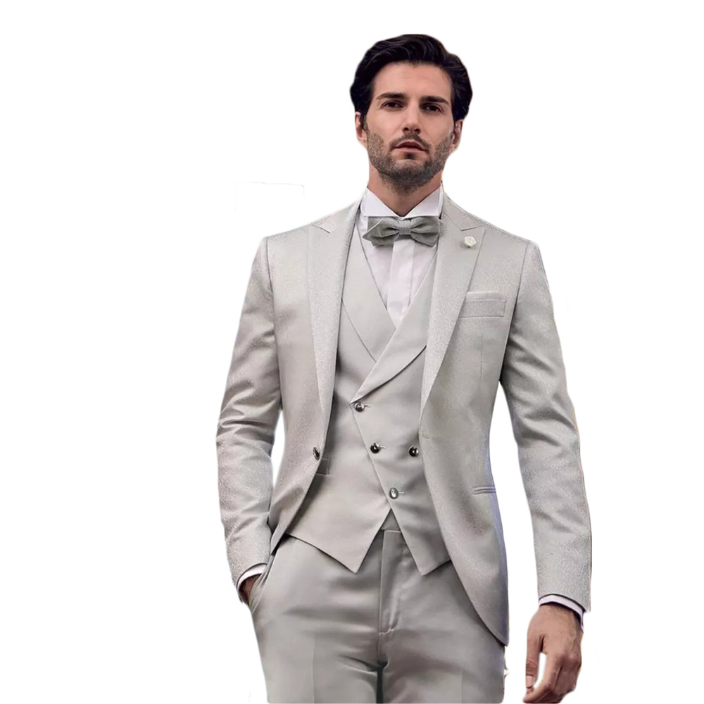 Noble Customized Mens Wedding Tuxedos Slim Fit One Button Groom Wear Dinner Prom Party Blazer 3 Pieces (Jacket+Vest+Pants)