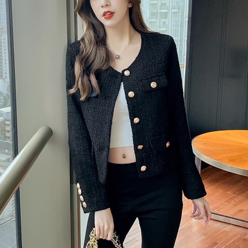 Women's Jackets 2021 Autumn Winter Small Fragrance Tweed Jacket Coat Women Single Breasted Woolen Short Coats Vintage Outerwear Crop Top
