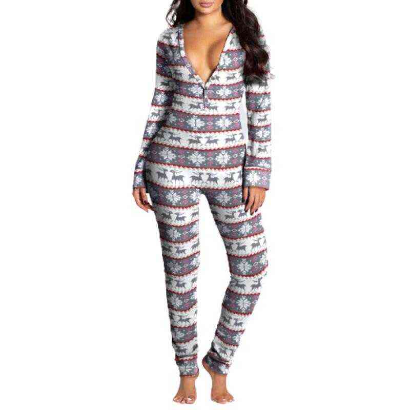 Sexy Pyjama Bodysuit Women Long Sleeve Romper Casual Leotard Tops Sleepwear Loungewear Christmas Gifts 211111