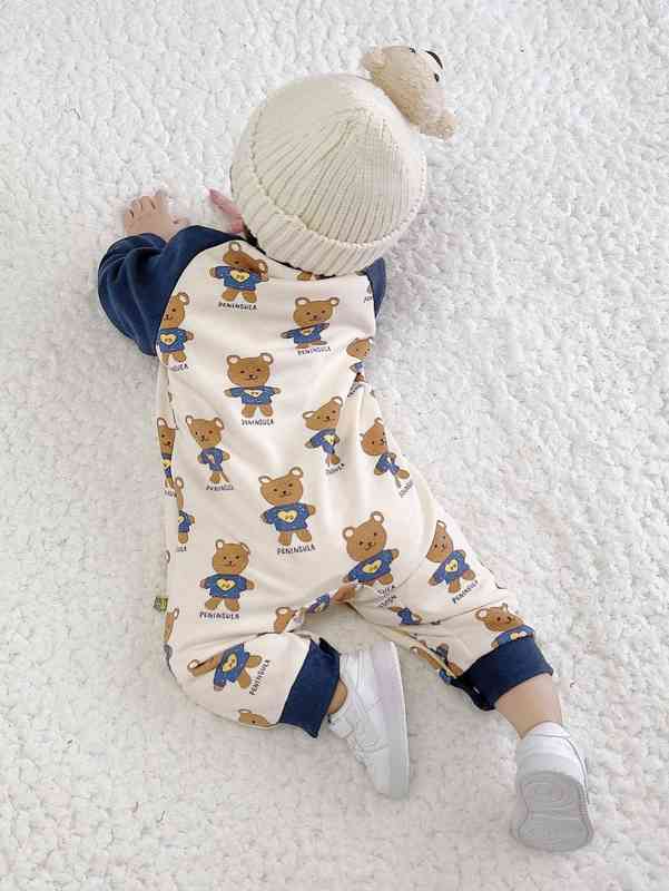 Peninsula Baby Cartoon & Letter Graphic Raglan Sleeve Jumpsuit SHE