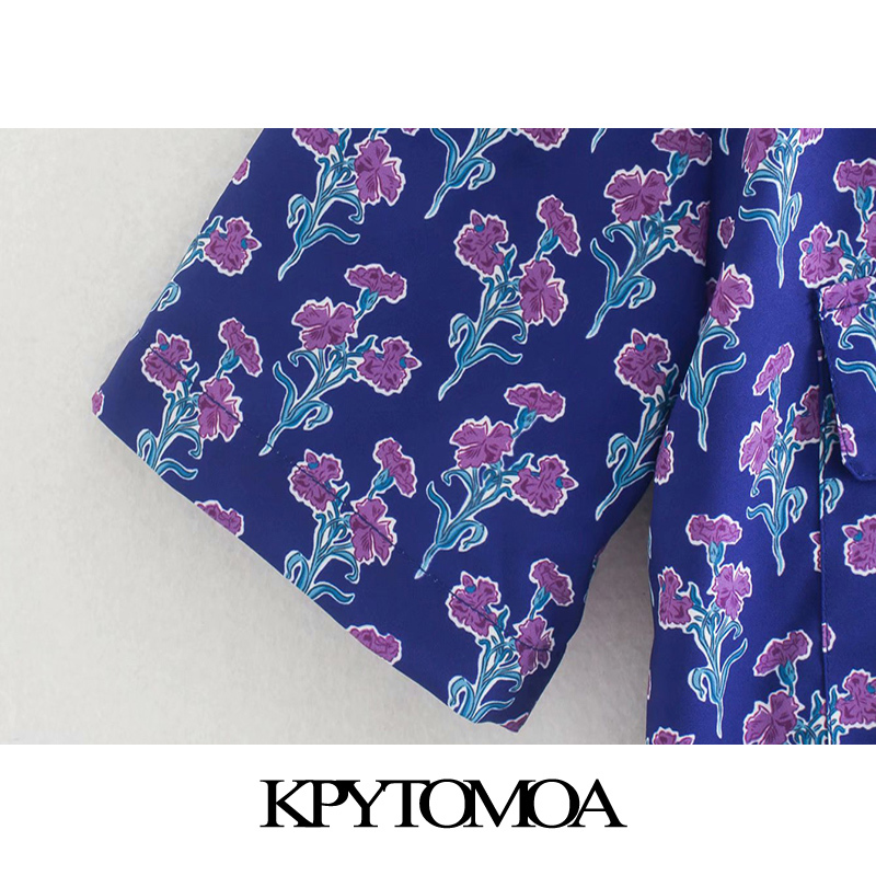 Women Fashion Pockets Floral Print Loose Irregular Blouses Short Sleeve Button-up Female Shirts Chic Tops 210420