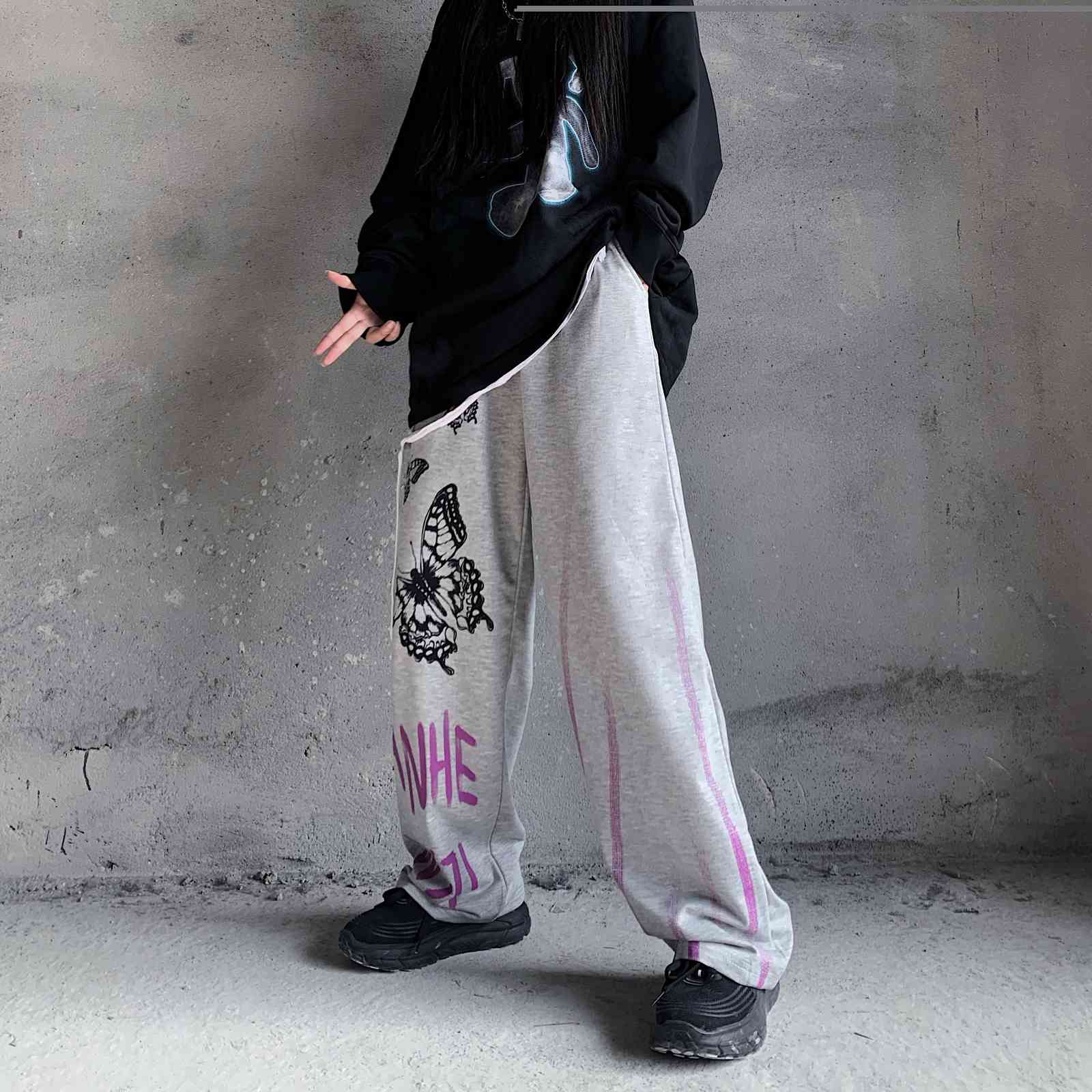 Casual Pants Women Harajuku Gothic Trousers Streetwear Vintage Korean Ins Fashion Straight Pant Bottoms 210519