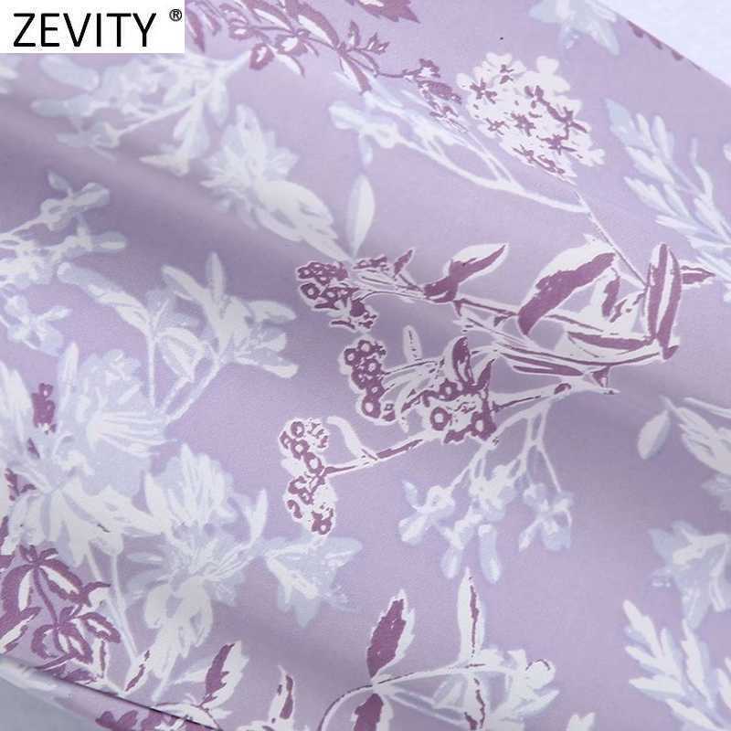 Zevity Women Tropical Floral Print Purple Harem Pants Female Chic Elastic Waist Casual Slim Ankle Length Pantalones Mujer P1026 210603