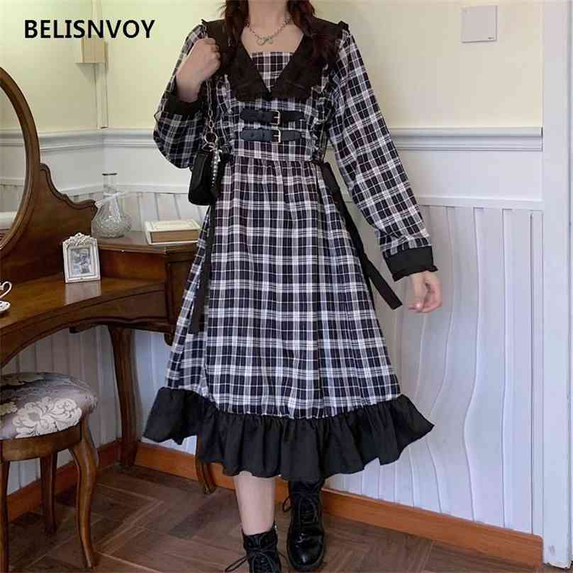Japanese Spring Fall Gothic Lolita Dress Women Ruffles Kawaii Midi Casual Lace-Up Retro Plaid Long Sleeve Female Vestidos 210520, Black
Japanese Spring Fall Gothic Lolita Dress Women Ruffles Kawaii Midi Casual Lace-Up Retro Plaid Long Sleeve Female Vestidos 210520, Black
