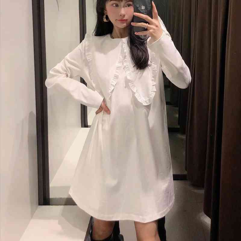 Spring Women Chic Sailor Collar White Mini Dress Female Long Sleeve Clothes Casual Lady Loose Vestido D7333 210430