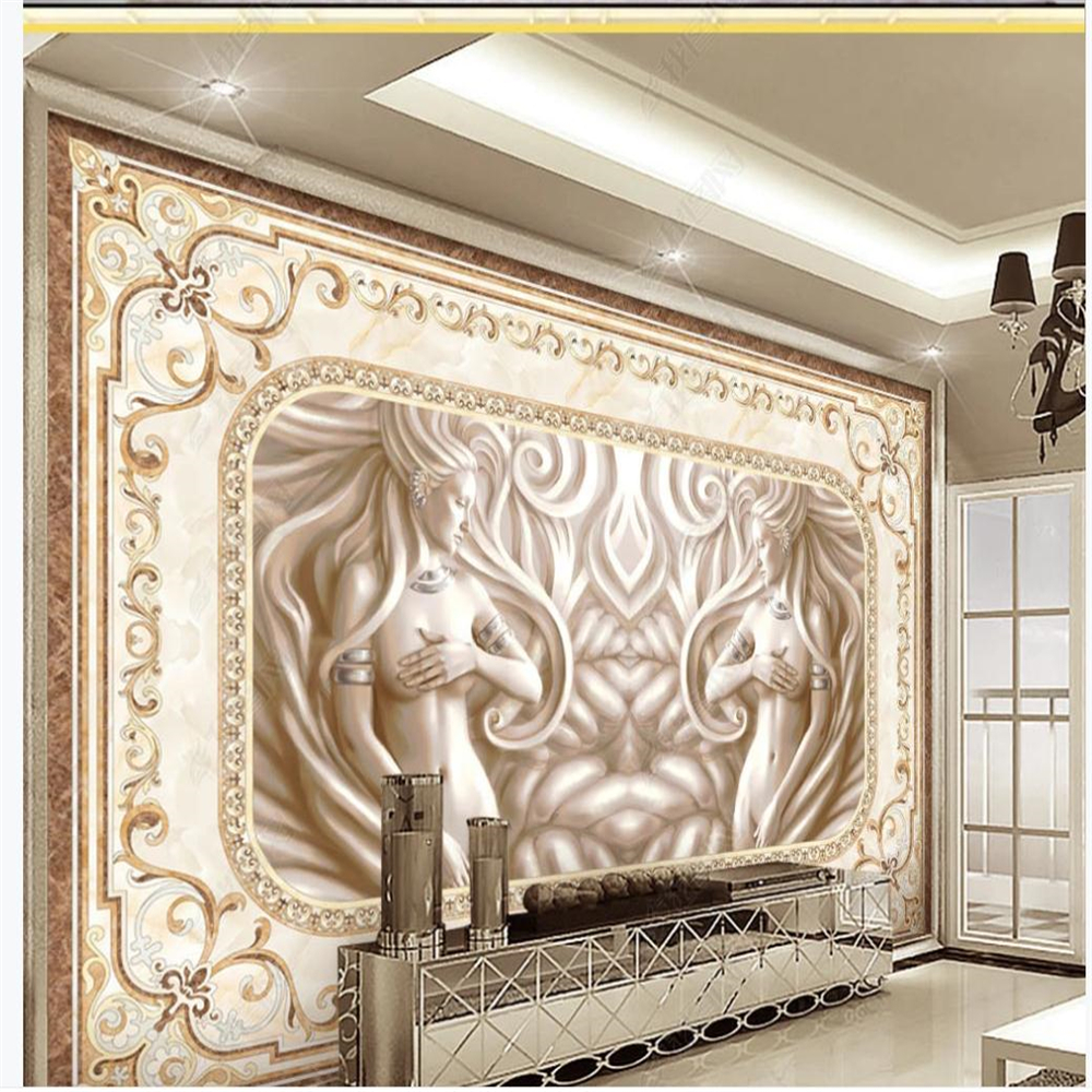 European 3d wallpaper classical female figure relief living room marble background wall