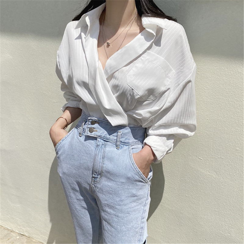 OL Elegant Striped Shirt Femme Autumn Vintage Women Blouses Long Sleeve Lapel Loose Tops Woman Clothes Blusas 210421