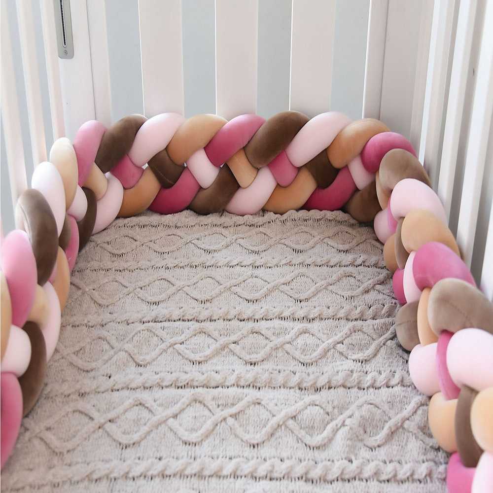 200M Baby Bed Bumper born Crib Bumper 4 Braided Knot Baby Crib Bumper Protector with Pillow CushionCunas Para El Bebe 210812