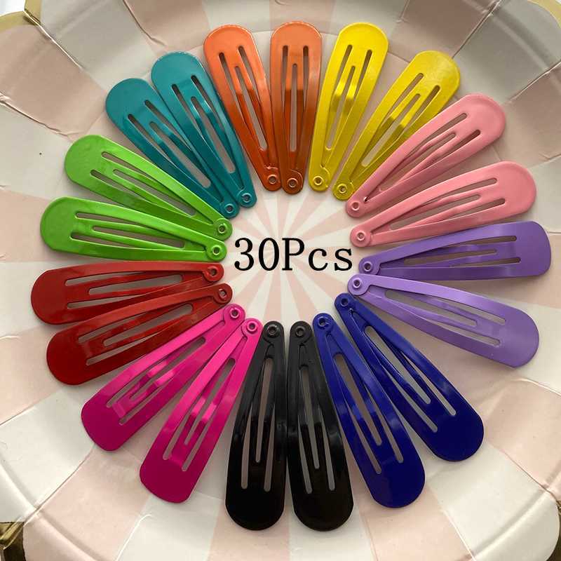 30Pcs/Set 5Cm Mix Solid Color Metal Hairgrip Girls Snap Hair Clips For Children Baby Hair Accessories Women Barrettes Clip Pins H0916