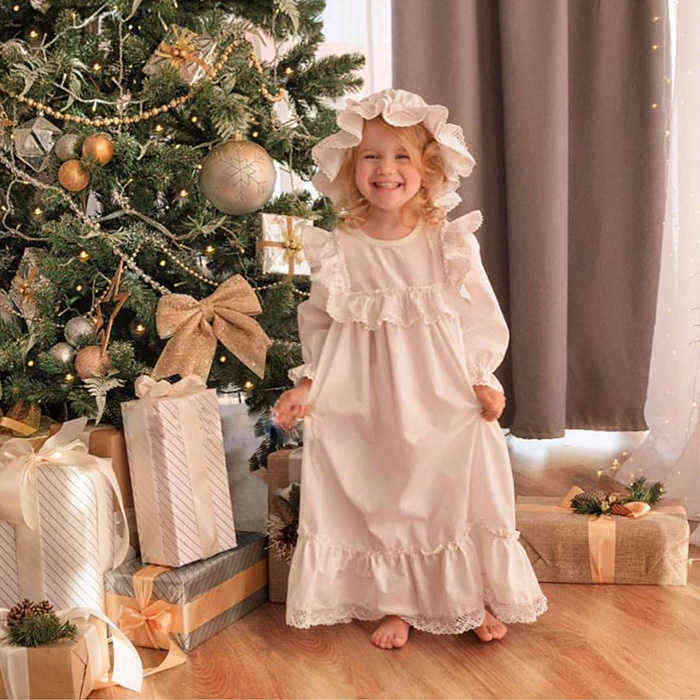 Cute Children Girl's Lolita Dress Princess Sleepshirts Lace Ruffle Nightgowns.Victorian Toddler Kids Nightdress Sleep Loungewear 211130