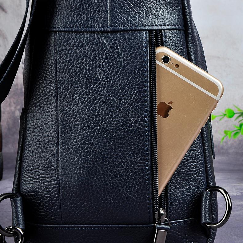 Waist Bags Crazy Horse Leather Men Casual Blue Travel Triangle Chest Sling Bag Design 8" Tablet One Shoulder Strap Daypack Male 8012